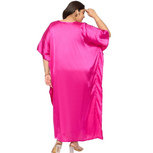 Gypsie Blu Satin Solid Pink Maxi Dress Evening Wear Nighty Caftan Dresses Gown - Picture 6 of 7